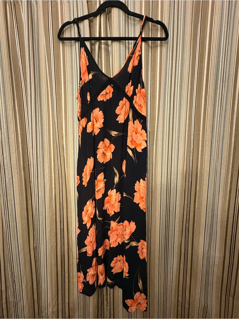 Patrons of Peace Black Midi Dress with Orange Floral Print